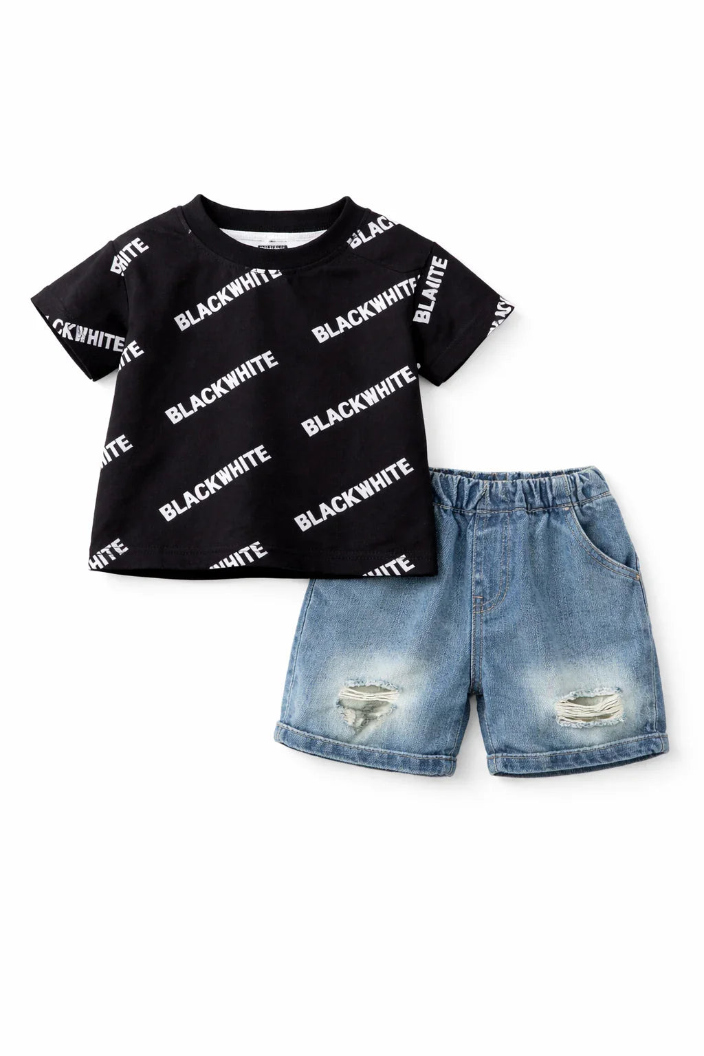 Black kids cord set with matching top and bottom by Little Aangan