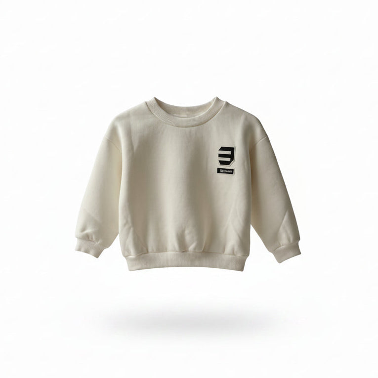E logo beige sweatshirt for kids by Little Aangan