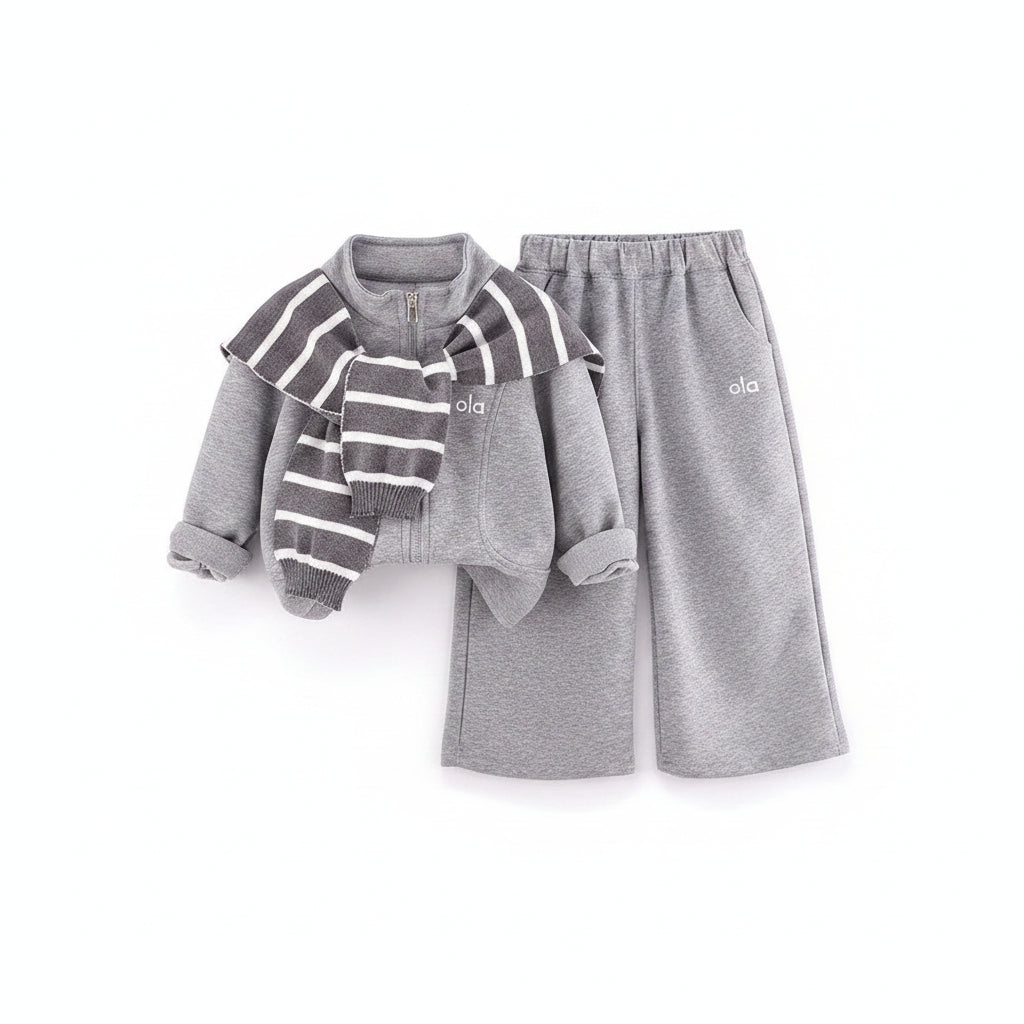 Unisex grey track set for kids by Little Aangan