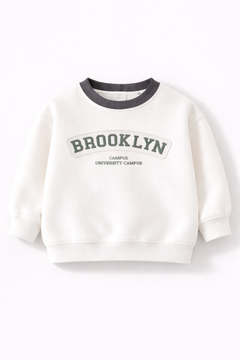 Brooklyn round neck off-white t-shirt for kids by Little Aangan