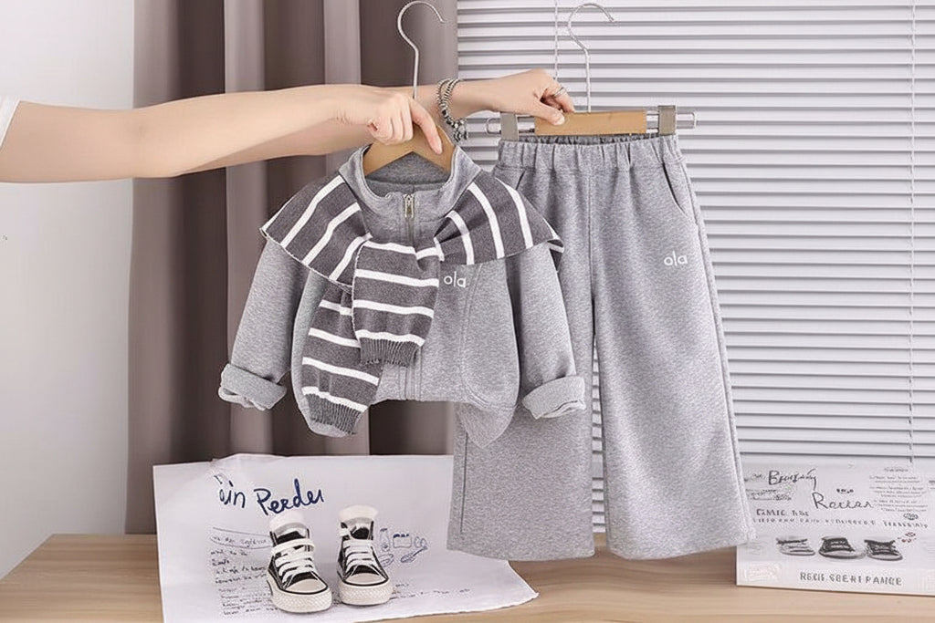 Unisex grey track set with scarf