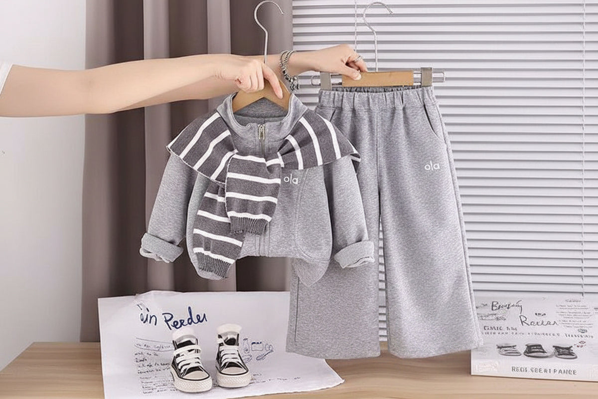 Unisex grey track set with scarf