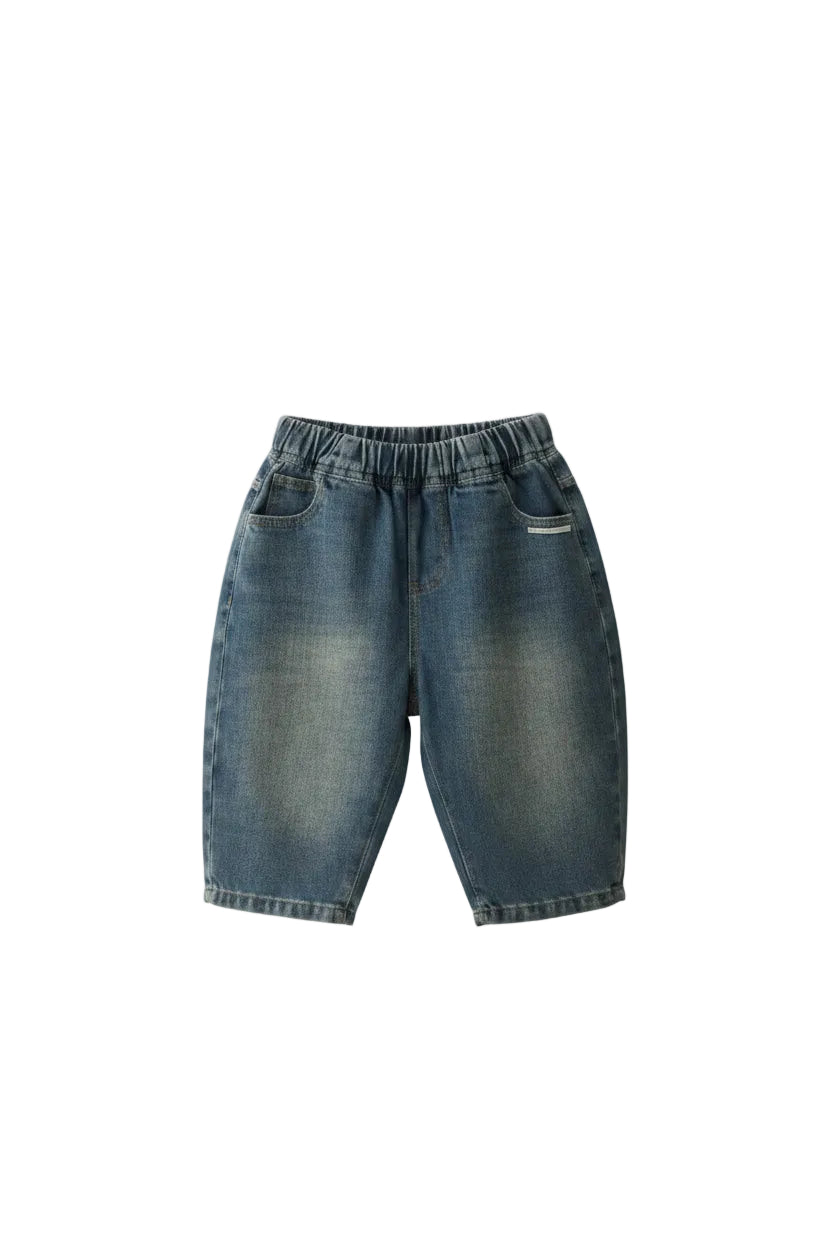 Blue Korean denim pants for kids by Little Aangan