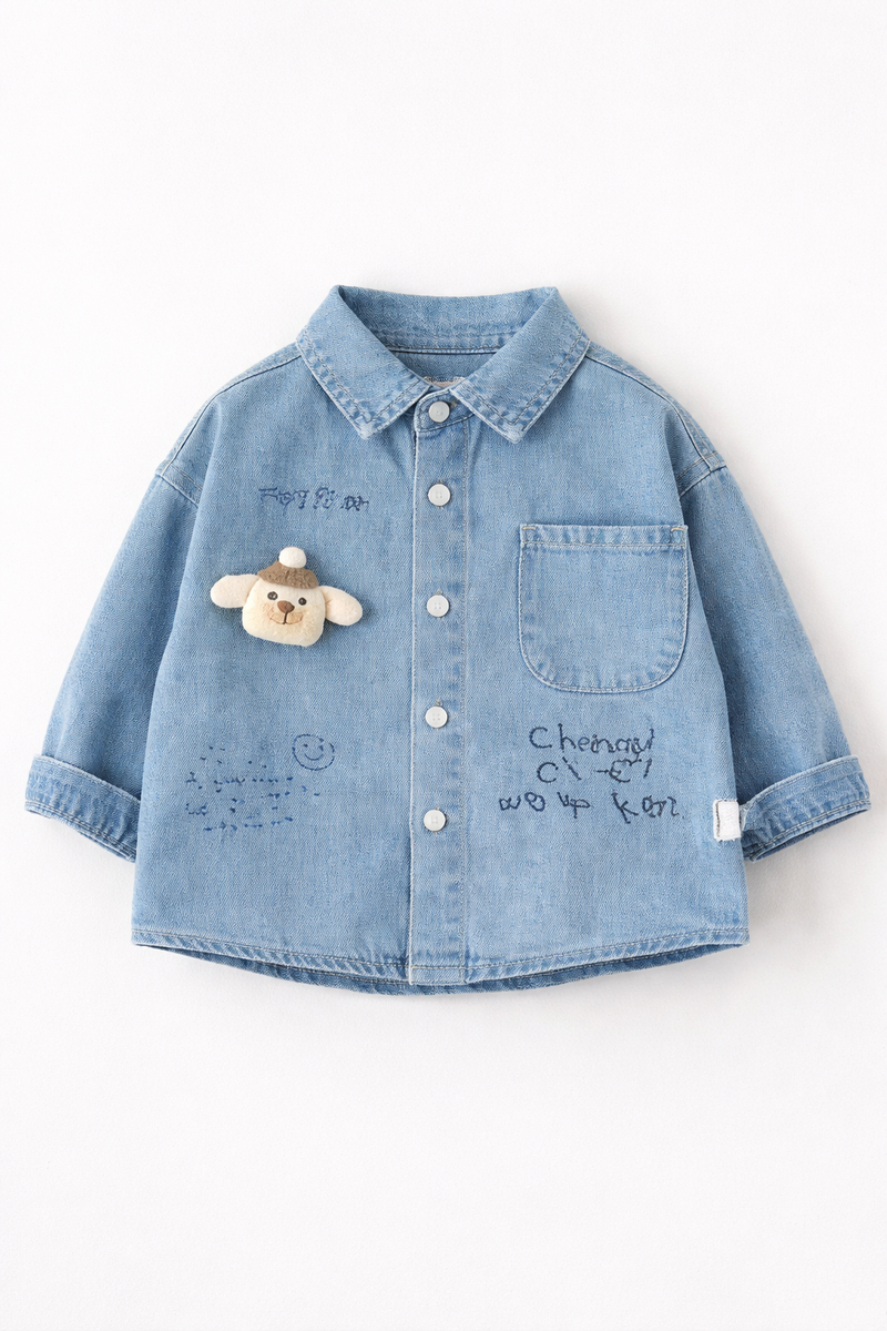 Light blue denim shirt for kids by Little Aangan