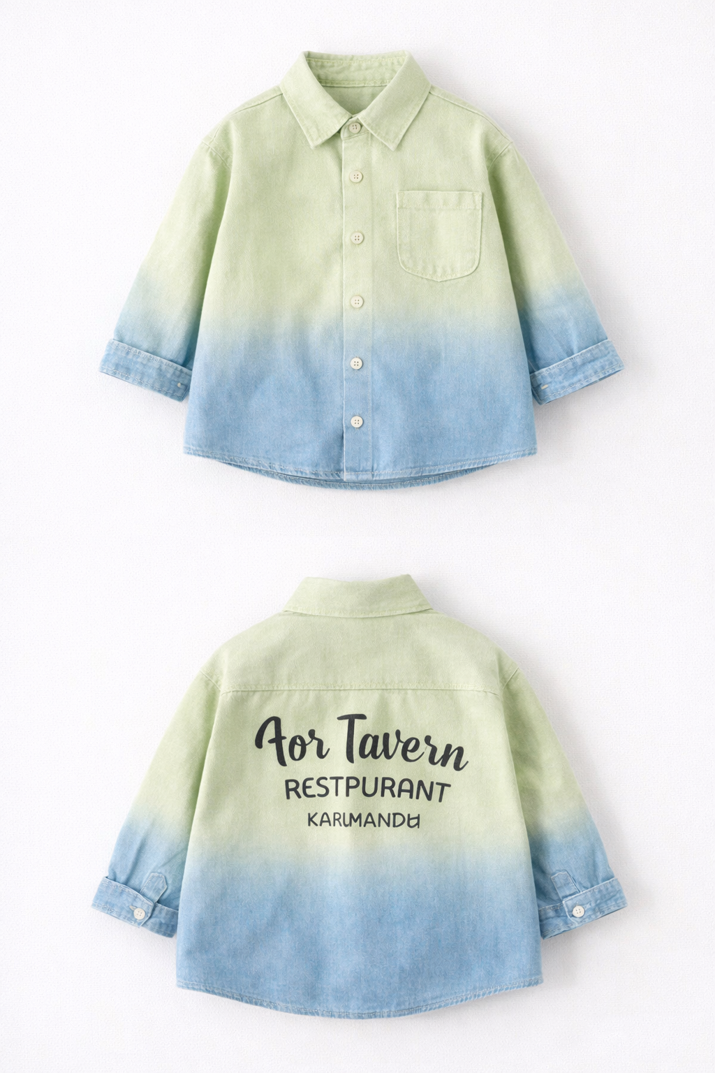 Double shaded green-blue shirt for kids by Little Aangan