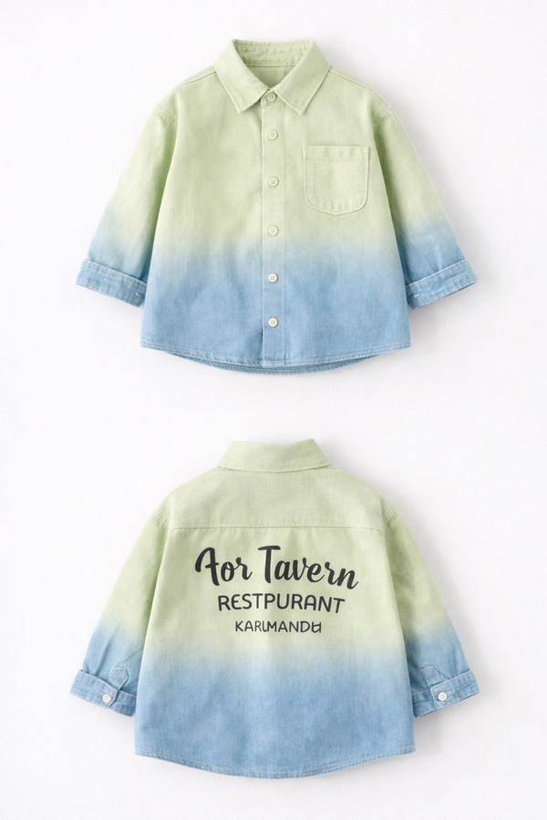 Double shaded green-blue shirt for kids by Little Aangan