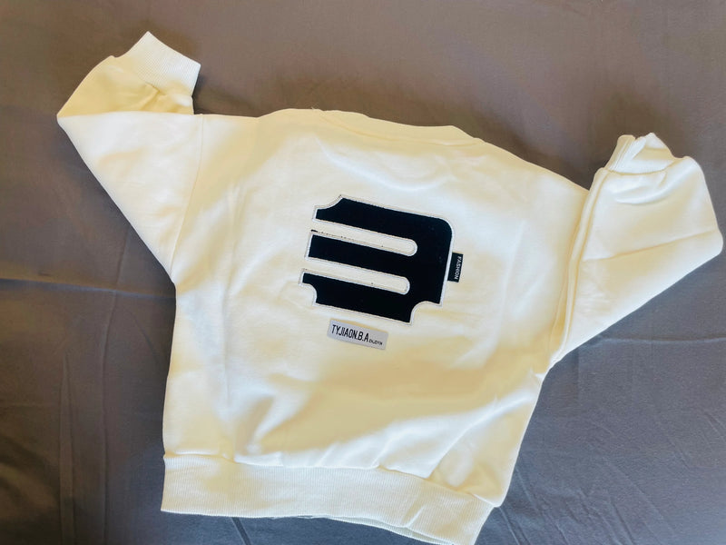 Kids casual outfit styled with E logo sweatshirt by Little Aangan