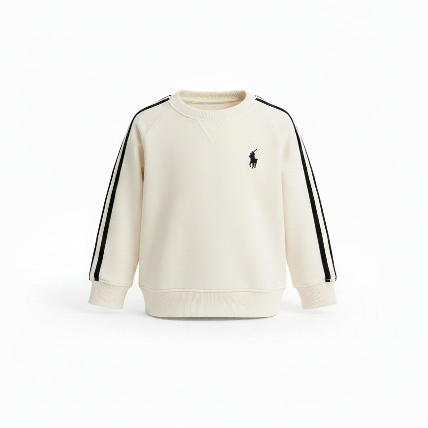 Kids casual outfit styled with minimal logo baggy sweatshirt by Little Aangan