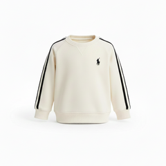 Kids casual outfit styled with minimal logo baggy sweatshirt by Little Aangan