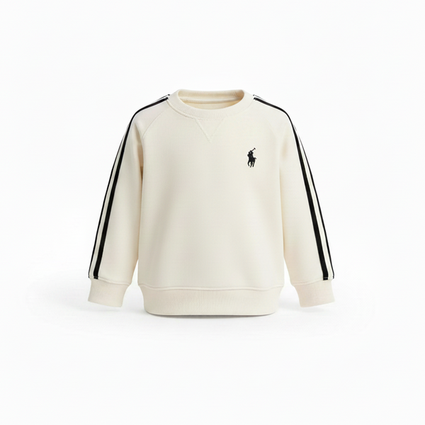 Kids casual outfit styled with minimal logo baggy sweatshirt by Little Aangan