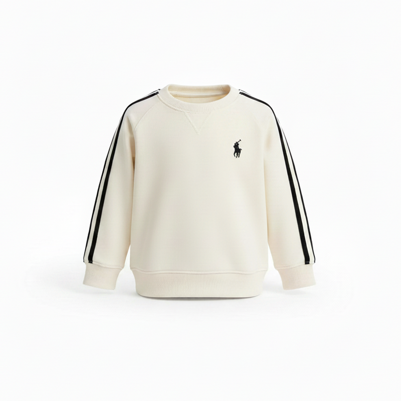Kids casual outfit styled with minimal logo baggy sweatshirt by Little Aangan