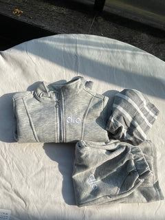 Unisex grey track set with scarf for kids by Little Aangan